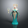 Detailed Mythical Woman In Blue Robe With Golden Halo And Orb Staff