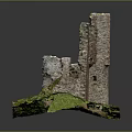 Ancient Castle Ruins With Broken Stone Walls And Green Vegetation Surrounding