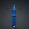 Woman In Blue Surgical Scrubs With Blue Cap Mask And Outstretched Arms