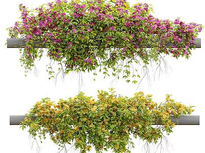 Hanging Flowering Vines With Purple Blooms And Green Yellow Leaves On Decorative Rod 3d model