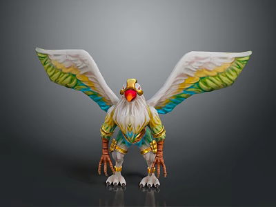 Vibrant Mythical Eagle Creature With Green Yellow Feathers Red Beak And Claws 3d model
