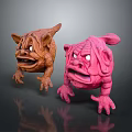 Brown And Pink Toad Like Game Movie Characters With Exaggerated Expressions Large Eyes Open Mouths