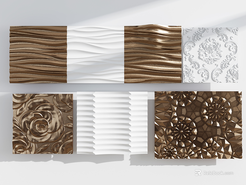 Decorative Wall Panels With Textured Wave 3D Floral And Carved Geometric Patterns 3d model 