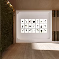 Indoor Green Plant Wall With Wooden Decoration And White Display Board Showing Multiple Plant Patterns