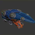 Game Movie Character Sci Fi Spaceship With Blue Red Glowing Circular Parts Streamlined Design