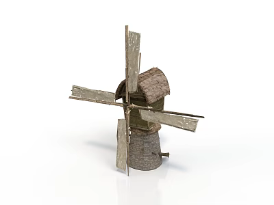 Traditional Vintage Windmill Architecture With Rustic Wooden Blades And Classic Design 3d model