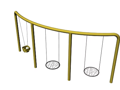 Outdoor Playground Swing Set With Yellow Curved Frame Three Swings Including Basket And Net Seats 3d model