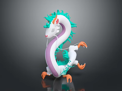 Game And Movie Character Dragon With White Body Purple Stripes Turquoise Mane And Orange Claws 3d model