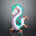 Game And Movie Character Dragon With White Body Purple Stripes Turquoise Mane And Orange Claws