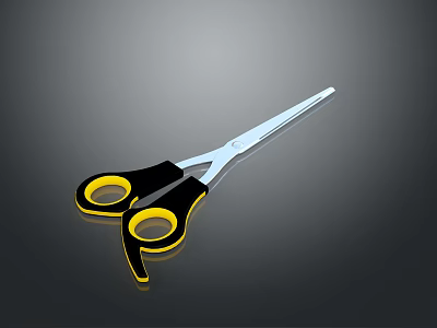 High Quality Scissors With Black And Yellow Handles And Sharp Silver Blades 3d model