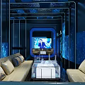 Elegant KTV Interior Design With Beige Sofa TV Screen Coffee Table And Starry Lighting 3d model
