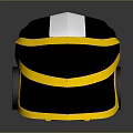 Futuristic Helmet Design With Black Gold Stripes And Blue Accent Lights