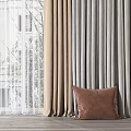 Beige and Gray Curtains with Sheer Panels Green Plant Wooden Floor Window Building View