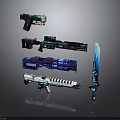 Futuristic Weapons Collection Featuring Various Gun Rifle And Sword Designs
