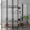 Modern Room Dividers With Glass Panels Green Accents And Vertical Stripes Design