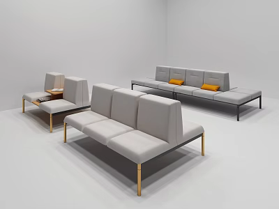 Modern Public Chairs With Light Gray Upholstery Gold Legs And Orange Cushions Design 3d model