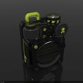 Industrial Style Headphone Speaker with Black Body Yellow Accents Skull Logo and Hazard Stripes
