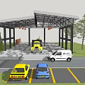 Covered Vehicle Parking Canopy With Trucks Cars Trees And Grass Area
