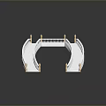 White Curved Staircase Model With Golden Decorative Pillars And Railings On Gray Background