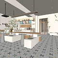 Modern Bubble Tea Shop Interior With Open Layout Bar Seating Digital Menu And Green Plants 3d model