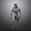 Futuristic Humanoid Creature Character With Silver White Body And Blue Glowing Lines