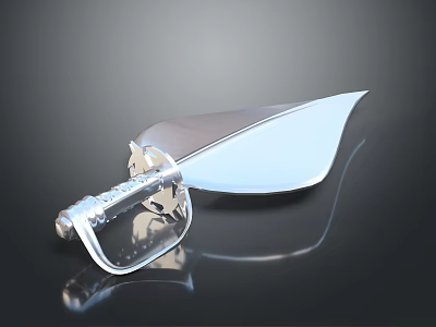 Silver Metal Dagger With Sharp Blade Decorative Hilt And Reflection On Black Smooth Surface 3d model