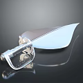 Silver Metal Dagger With Sharp Blade Decorative Hilt And Reflection On Black Smooth Surface 3d model