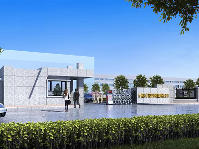 Modern gate gatehouse gate factory gate gatekeeper building one-story building 3d model