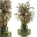 Natural Dried Flowers Arrangement in Green Glazed Vases for Home Decor