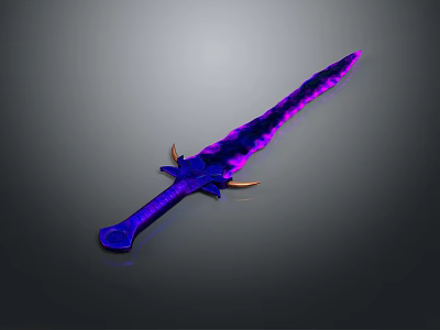 Glowing Fantasy Sword Featuring Purple Blue Blade and Golden Hilt Accents for Game Weapon Design 3d model