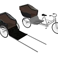 Two Classic Rickshaw Models With Wooden Seats Metal Frames And Wheels 3d model