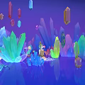 Vibrant Colorful Crystal Art Installation With Purple Blue Green Pink Structures And Illuminated Design