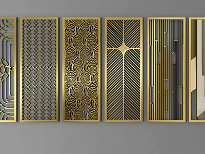 Modern Metal Room Dividers With Intricate Geometric Patterns And Golden Finish 3d model