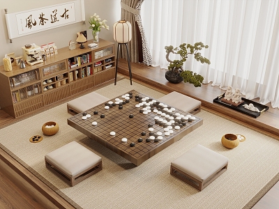 New Chinese Tatami Leisure Room Entertainment Table Chess and Card Table Go Table Cushion Side Cabinet Jewelry Ornaments Combination Landscape Bonsai model