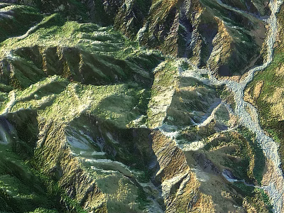 Garden Landscape Featuring Mountainous Terrain Lush Green Vegetation And Winding River 3d model