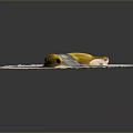 Yellow Banana Taped with Gray Tape Crossed on White Round Paper Against Gray Background