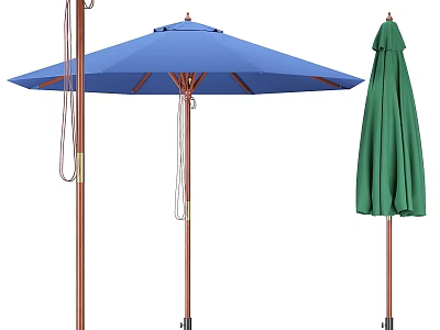 Outdoor Garden Decor Umbrella Blue Open And Green Closed With Copper Pole Design 3d model