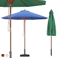 Outdoor Garden Decor Umbrella Blue Open And Green Closed With Copper Pole Design