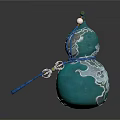 Green Gourd Shaped Carved Sculpture With Cloud Patterns And Blue Rope Tassel