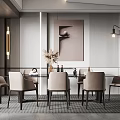 Modern Dining Table Set With Neutral Tones Chairs And Artwork In Contemporary Interior 3d model