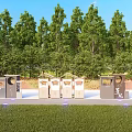 Garden Decorative Trash Bins With Green Trees And Grass In Outdoor Area