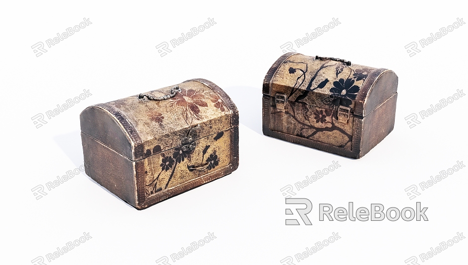 Old decorative wooden box old objects model