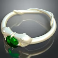 Elegant White Metal Ring with Twin Snake Head Design and Sparkling Green Gemstone Centerpiece