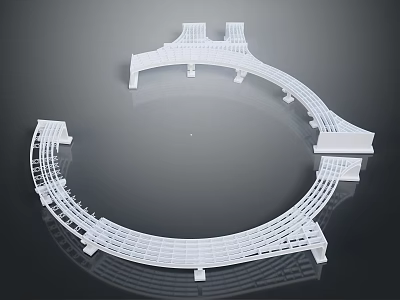 White Circular Scene Structure With Grid Like Framework And Support Elements 3d model