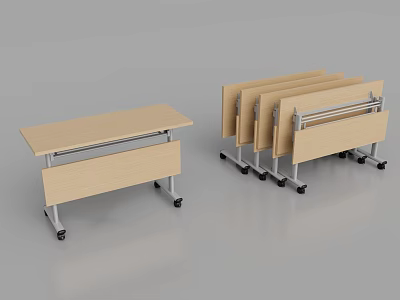 Foldable Light Wood Conference Table With Metal Frame And Wheels For Easy Storage 3d model