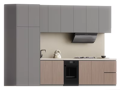 Modern Kitchen Interior With Gray Upper Wall Cabinets And Light Wood Base Cabinets 3d model