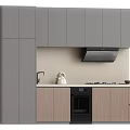 Modern Kitchen Interior With Gray Upper Wall Cabinets And Light Wood Base Cabinets 3d model
