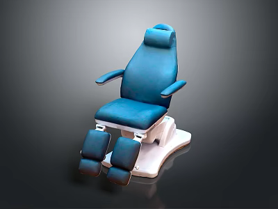 Blue Medical Treatment Chair With Adjustable Footrest And White Base Design 3d model