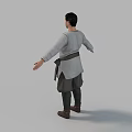 A Man In Gray Tunic Brown Belt Dark Pants Brown Shoes Arms Outstretched