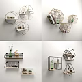 Stylish Modern Wall Cabinets In Geometric Shapes With Green Plants And Books